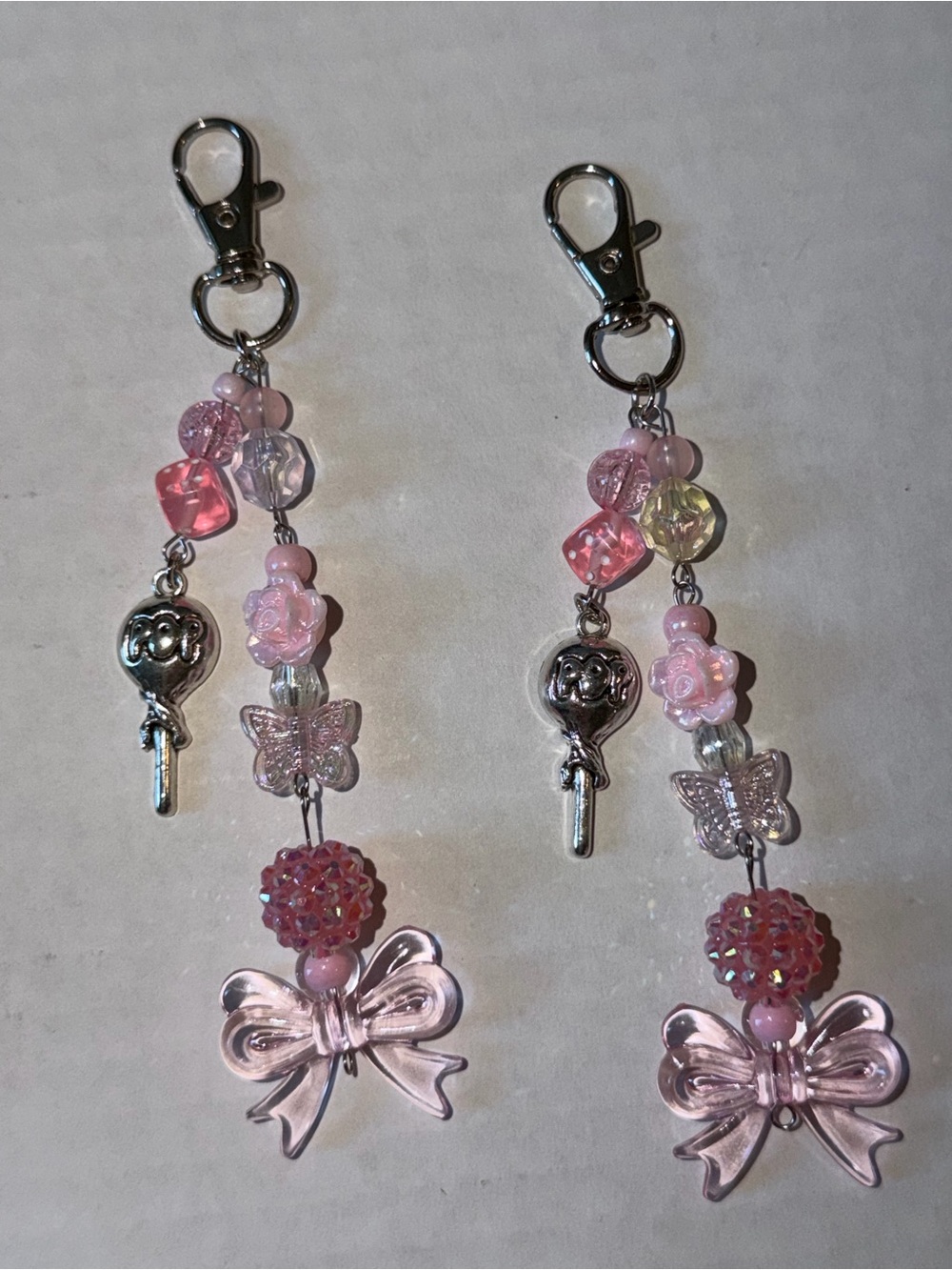 Pink Beaded Bow Keychain Pair